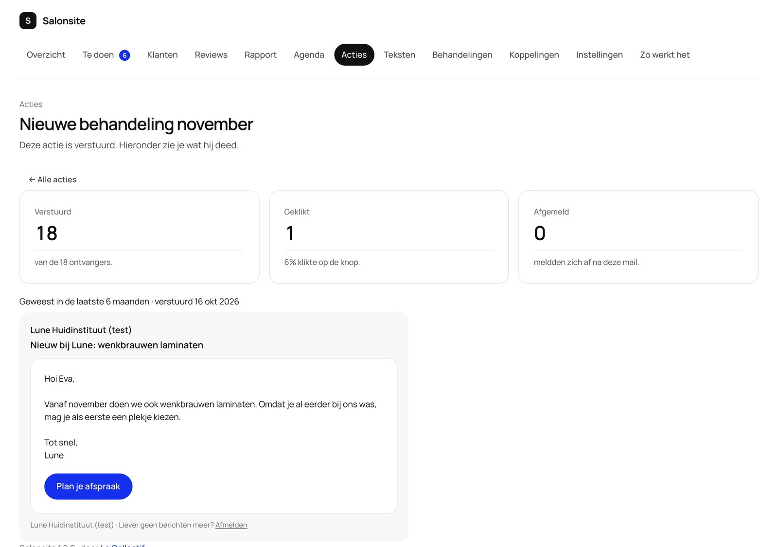 Cijfers van een verstuurde actie
