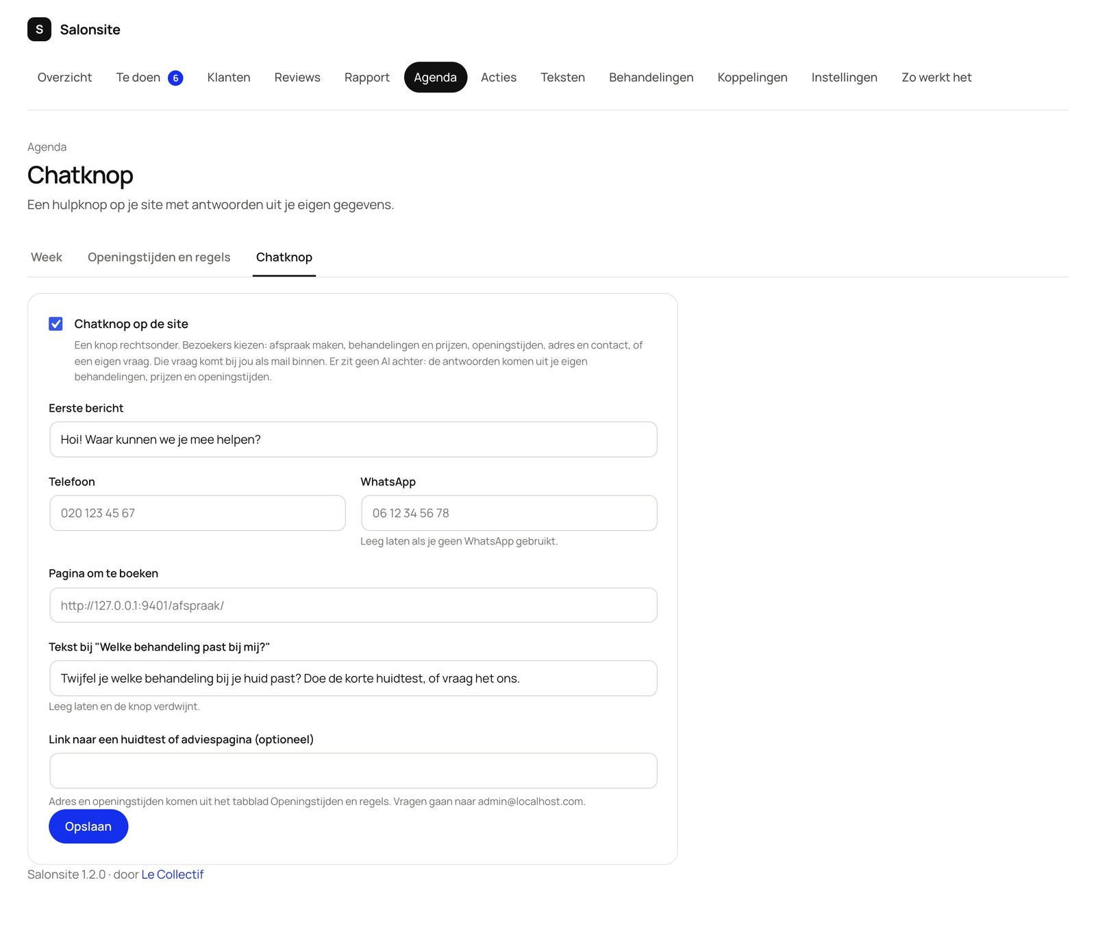 Instellingen van de chatknop