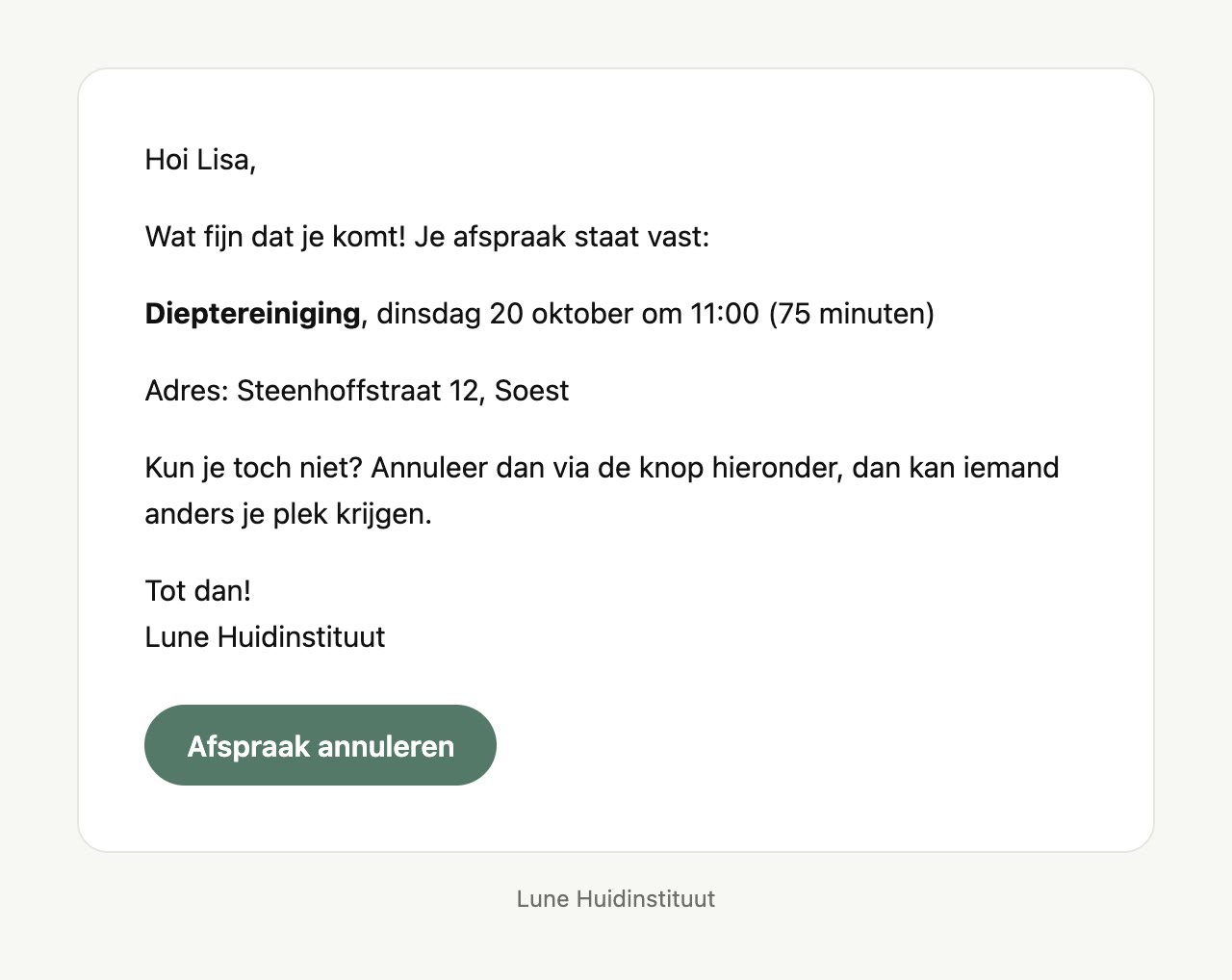 De bevestigingsmail na het boeken