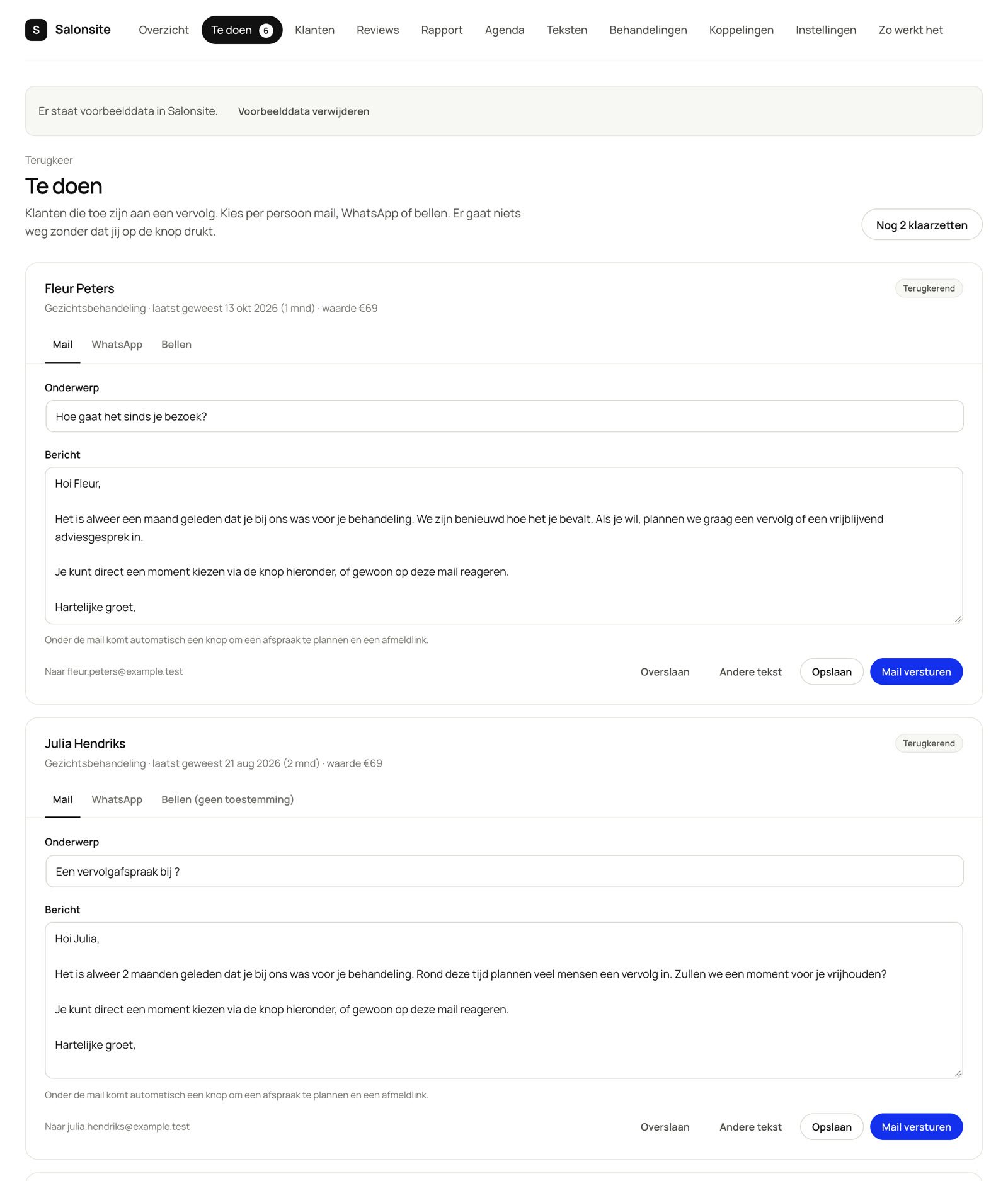 Klaargezette berichten voor klanten die toe zijn aan een vervolg