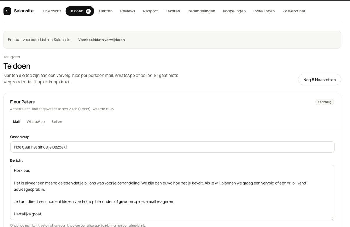 Klaargezette berichten voor klanten die toe zijn aan een vervolg